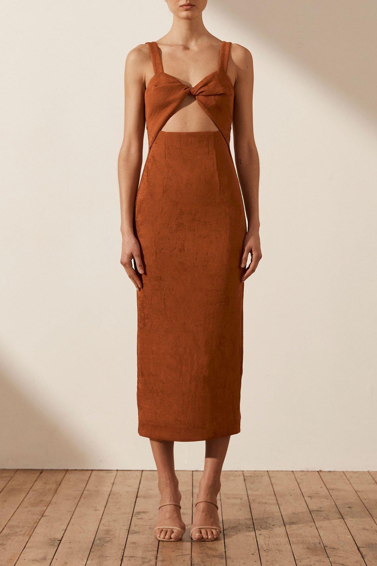 Shona Joy Simone Fitted Cut Out Midi Dress Terracotta photo 2
