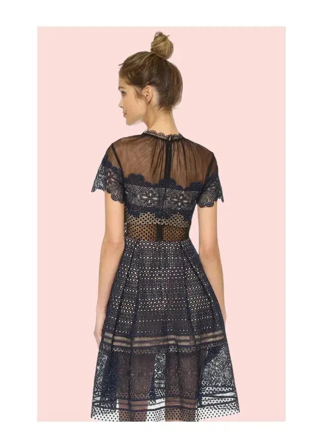 Self Portrait Felicia Embroided Midi Dress Navy Size 6 photo 3