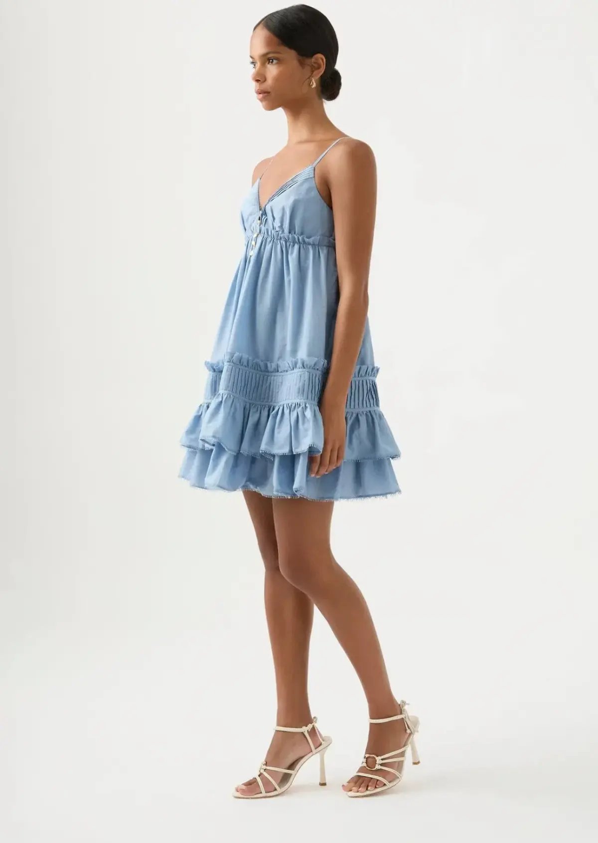 Aje Talia Flounce Mini Dress Steel Blue Size 10 photo 2