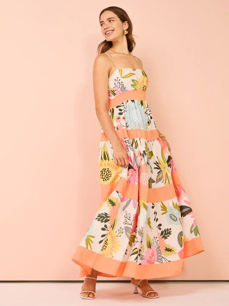By Nicola Monet Tiered Maxi Dress In Potpourri/Melon Size 10 photo 5