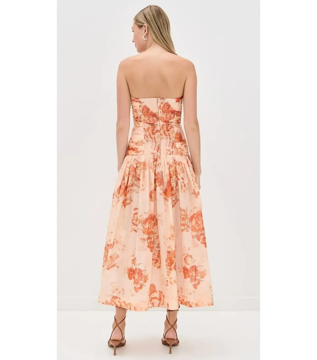 Zimmermann Cascadian Strapless Midi Dress Red Botanical Floral Size 0 / AU 8 photo 3