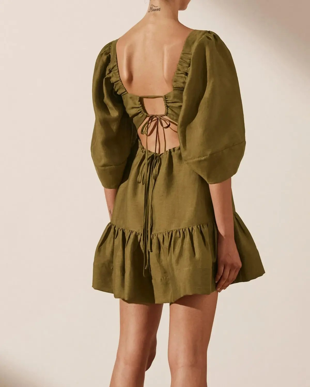 Shona Joy Maya Open Back Mini Dress Cumin Size AU 6 photo 3