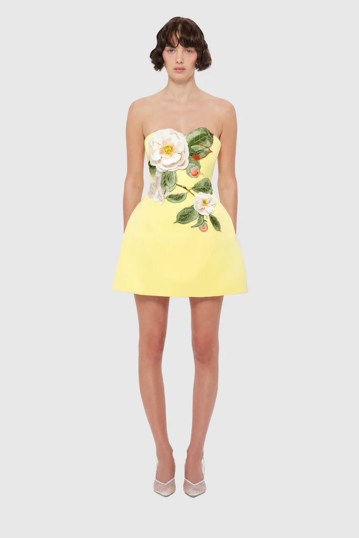 Leo Lin Rosario Appliqué Bustier Mini Dress - Sorbet Yellow photo 2