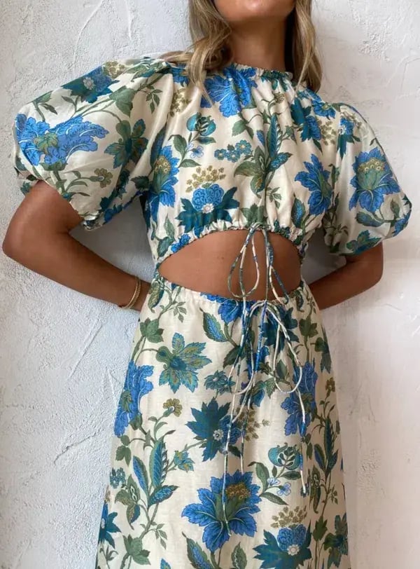 Sir the Label Celia Puff Sleeve Midi Dress in Blue Floral Alexandre Print Size 0 (AU 6) photo 5