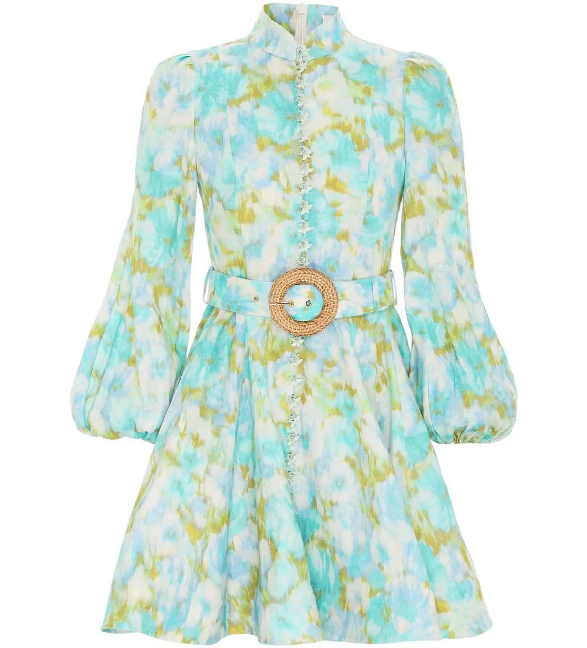 Zimmermann High Tide Buttoned Mini Dress Aqua Ikat Floral Size 0 AU 8 photo 7