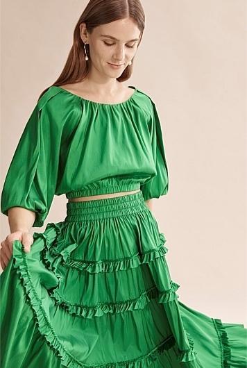 Country Road Green Silk Tiered Skirt Size 8  (Never worn) photo 5