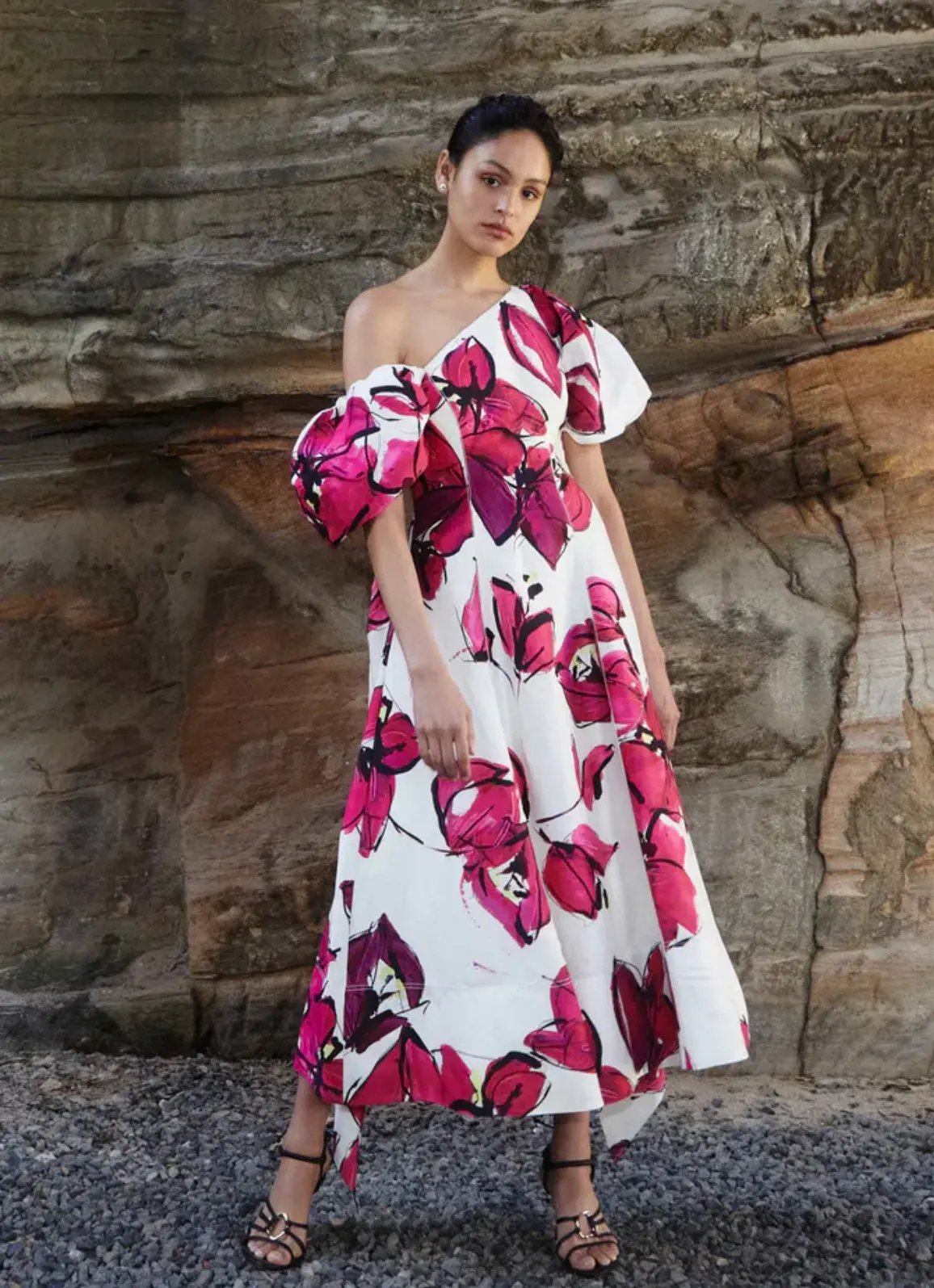 Aje Tulip Sleeve Midi Dress Falling Florals Size AU 8 photo 4