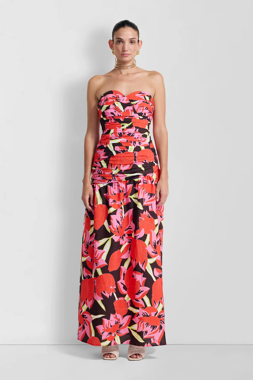 The Wolf Gang Dolcie Strapless Maxi Dress - Rojo Print photo 4