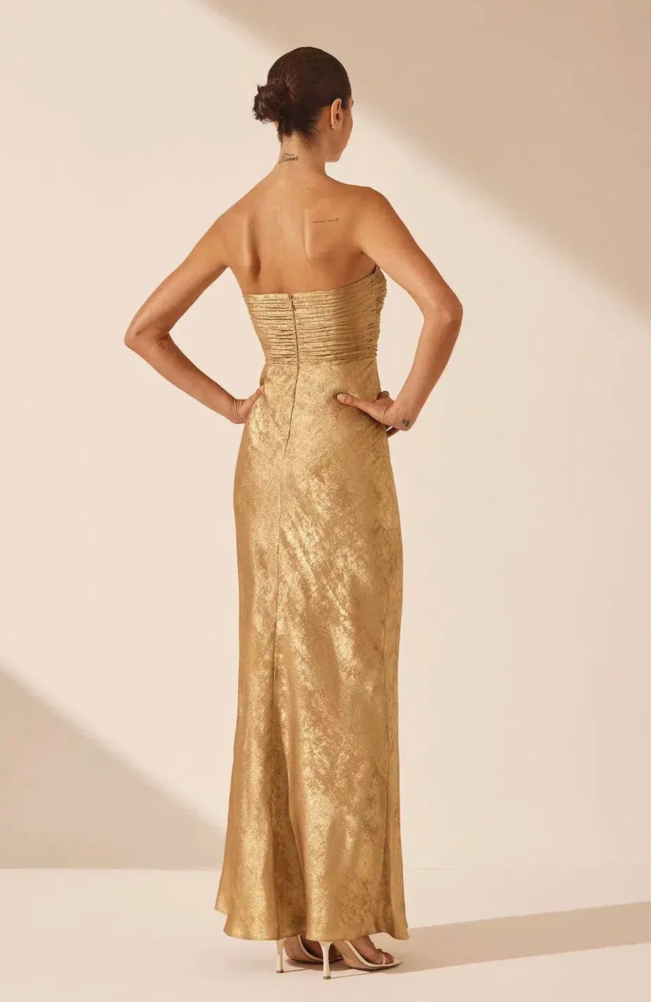 Shona Joy Royale Strapless Lace Up Maxi Dress Gold Size 10 photo 3