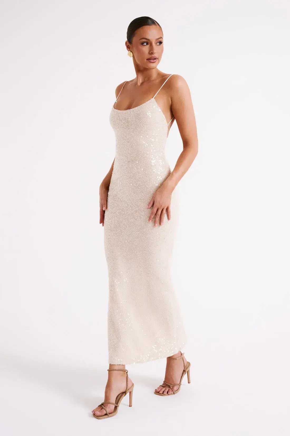 Meshki Brianna Sequin Maxi Dress Cream Size 8 photo 4
