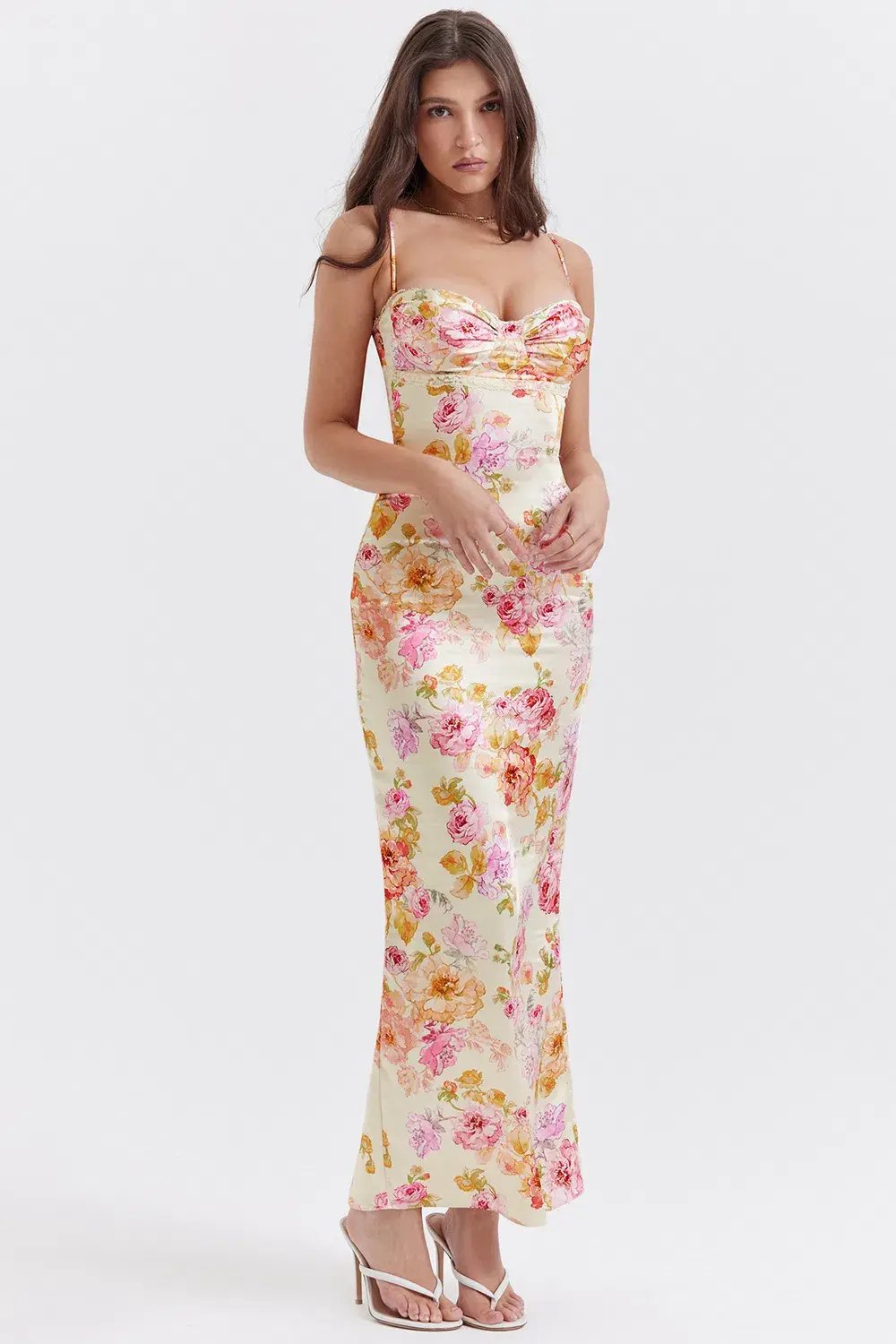 House of CB Josefina Ivory Floral Satin Maxi Dress in XS / Au 6 photo 7