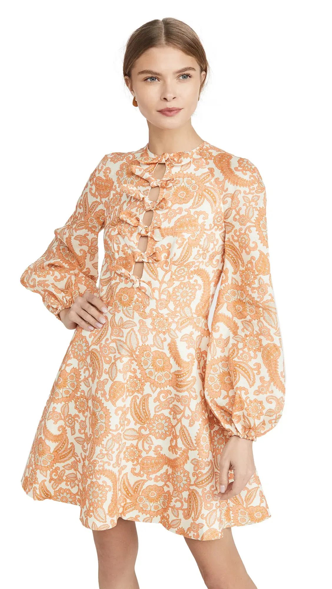 Zimmermann Peggy Scallop Short Dress Orange Paisley Size 8 photo 2