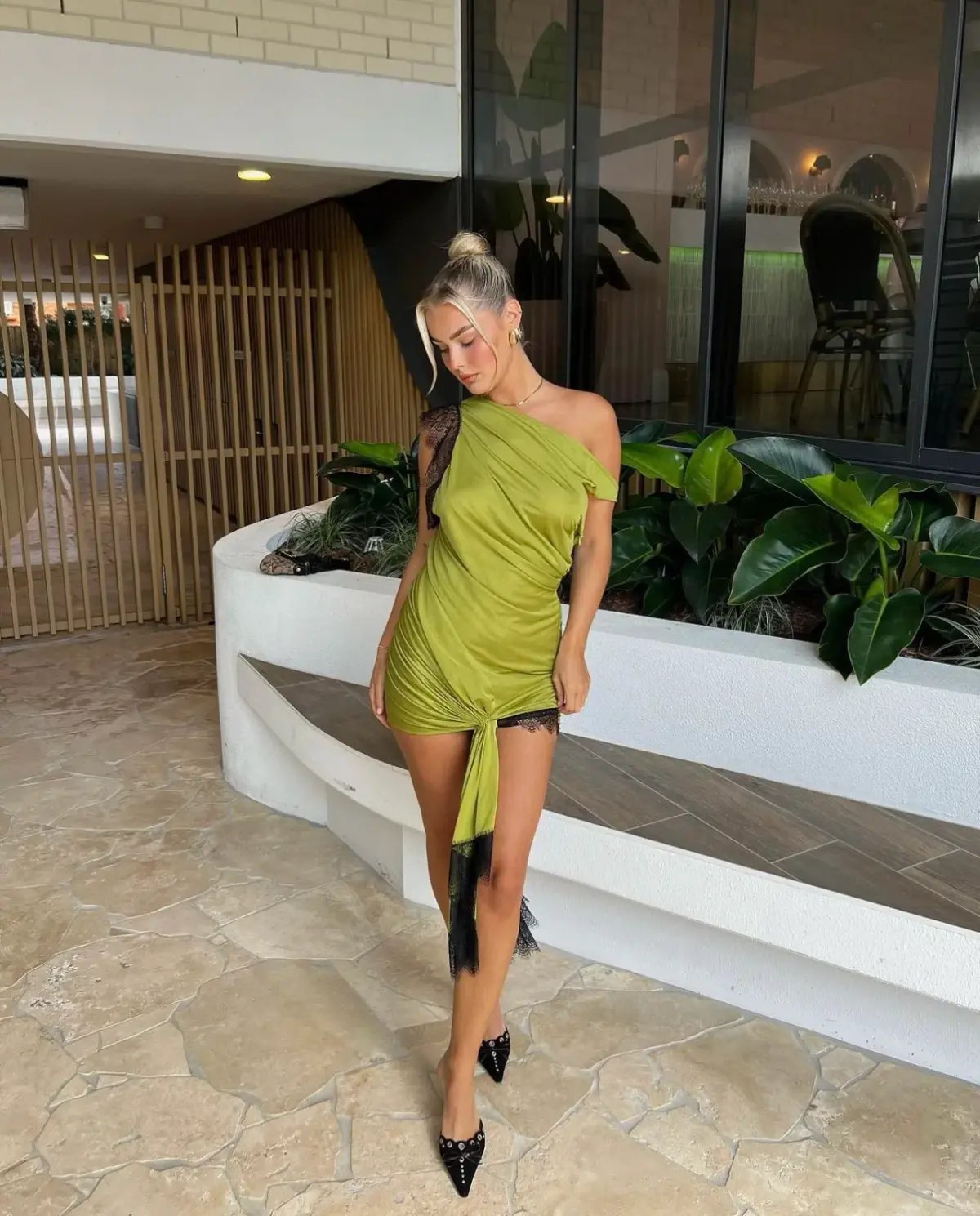 Christopher Esber Galathea Asymmetric Micro Mini Dress Green Size 8 photo 2