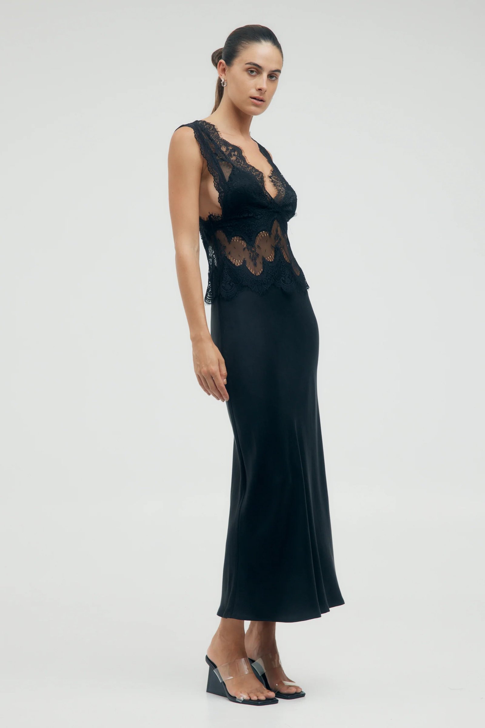 THIRD FORM VISIONS LACE DEEP V NECK MAXI DRESS - EBONY photo 2