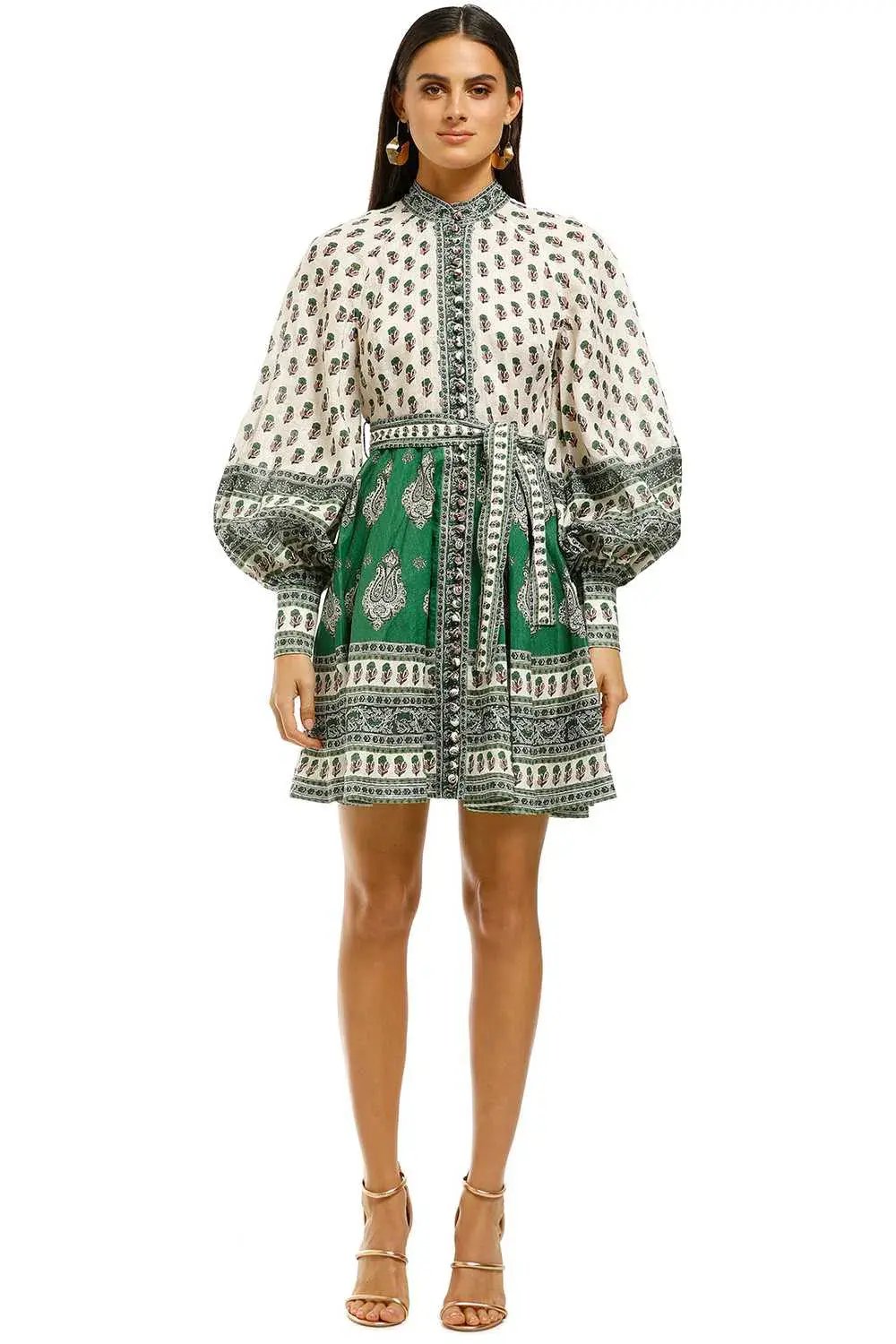 Zimmermann The Amari Emerald Buttoned Mini Dress in Green Paisley Size 6 photo 5