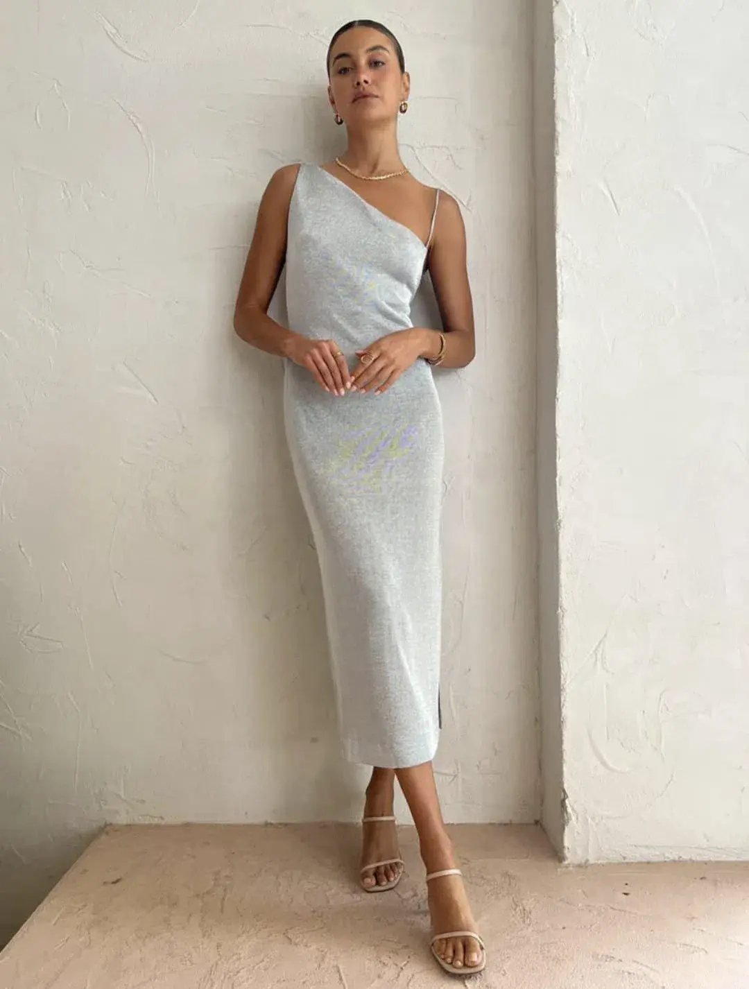 Third Form Heavy Metal Knit Cowl Slip Dress in Silver Size XS / AU 6 photo 5