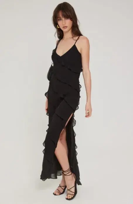 Perfect Stranger Chiffon Ruffle Maxi Dress black size 8 photo 3
