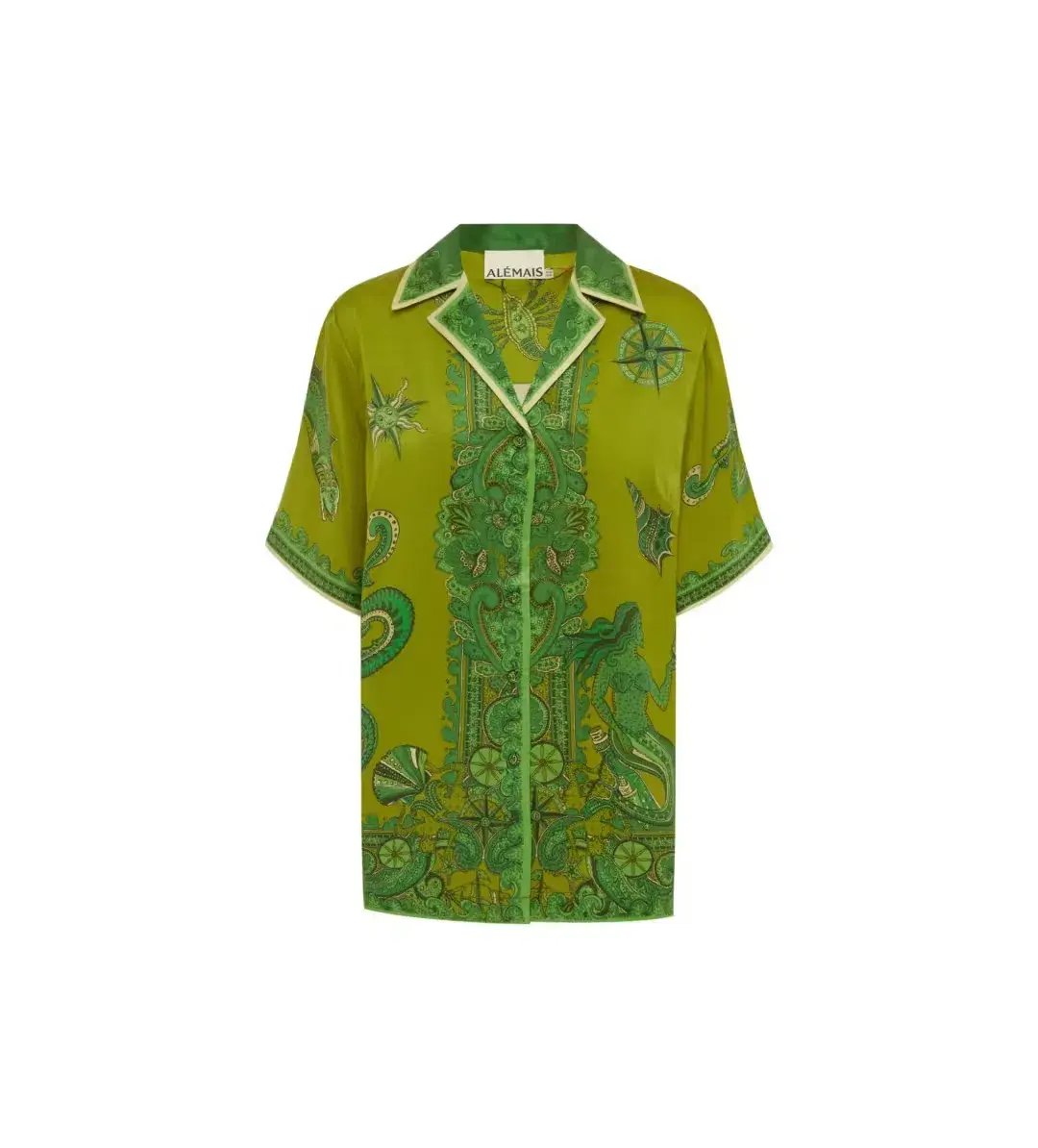 Alemais Solaris Silk Shirt and Pant Set Green Print Size AU 4 photo 3