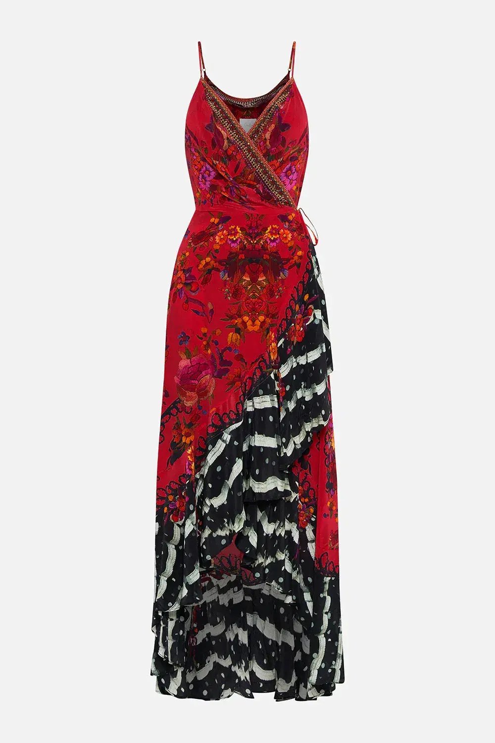Camilla Draped Front Wrap Dress Red Multi Size 10 photo 5