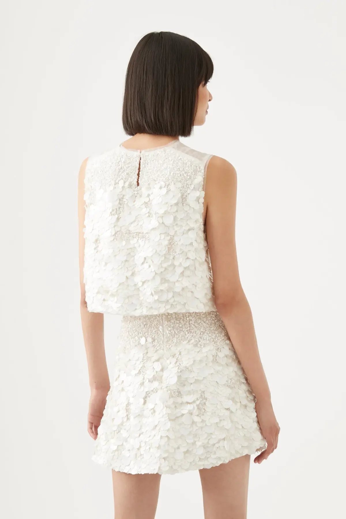 Aje Cherie Sequin Mini Skirt Ivory Size 8 / S photo 3