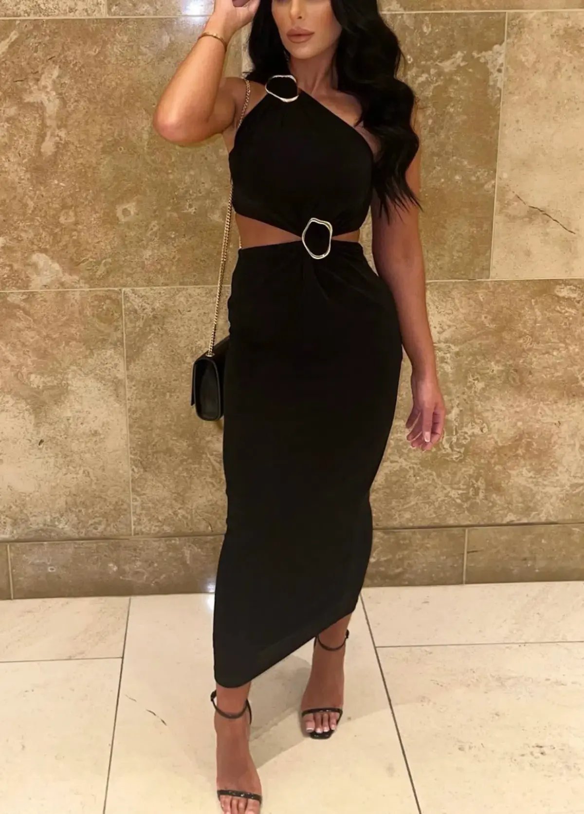 Misha Klara Slinky Jersey Midi Dress Black Size 8 photo 5