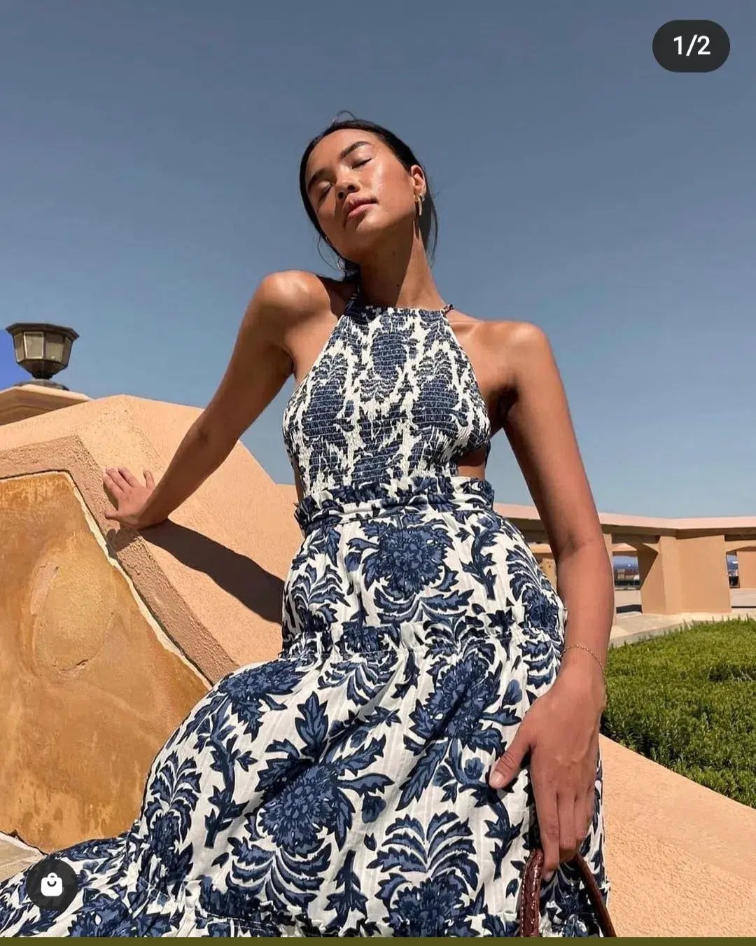 Shona Joy Diana Shirred Backless Midi Dress Print Size 6 photo 7