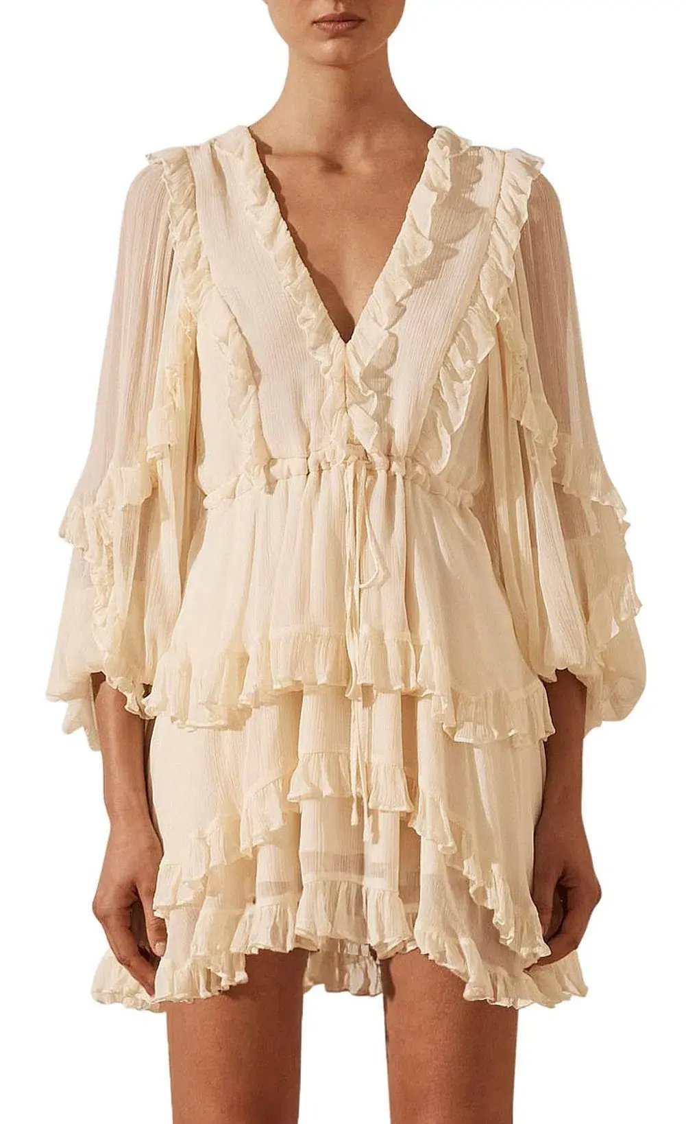 Shona Joy Iris Balloon Sleeve Mini Dress Cream Size AU 8 photo 2
