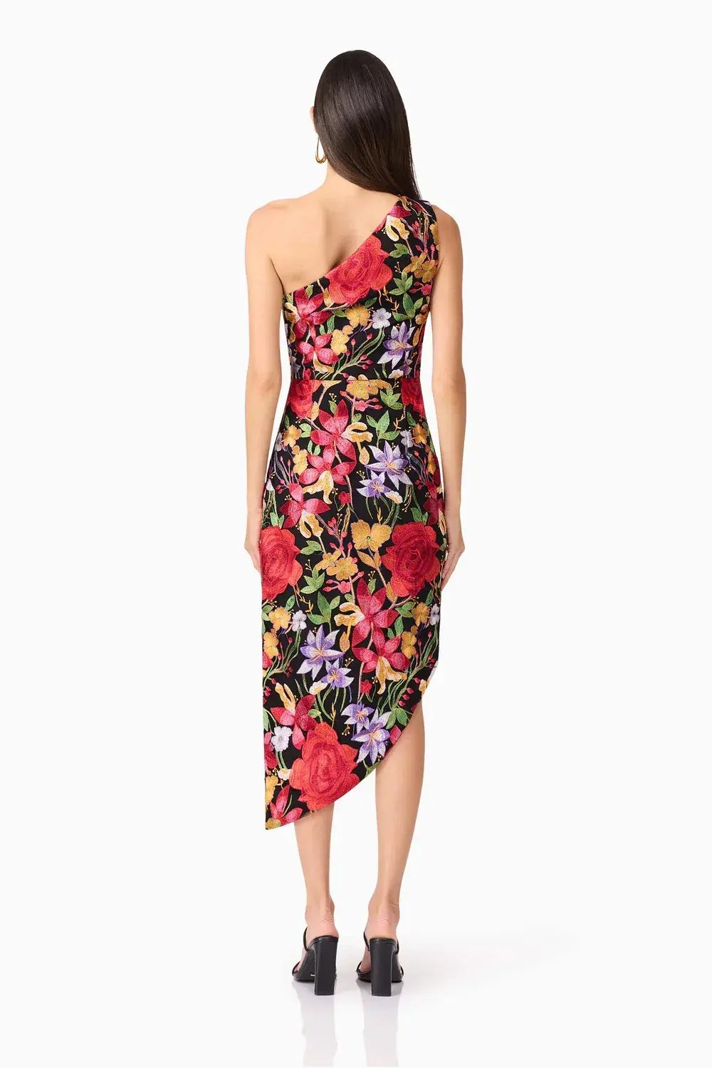 Elliatt Talia Asymmetrical Midi Dress in Black Floral Size 10 photo 4