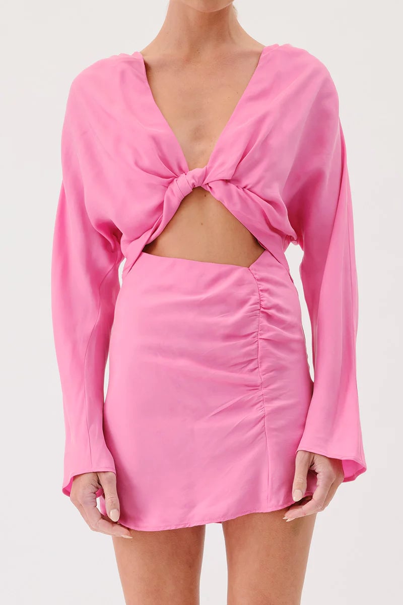 SUBOO JASPER LONG SLEEVE TWIST FRONT MINI DRESS - PINK photo 2