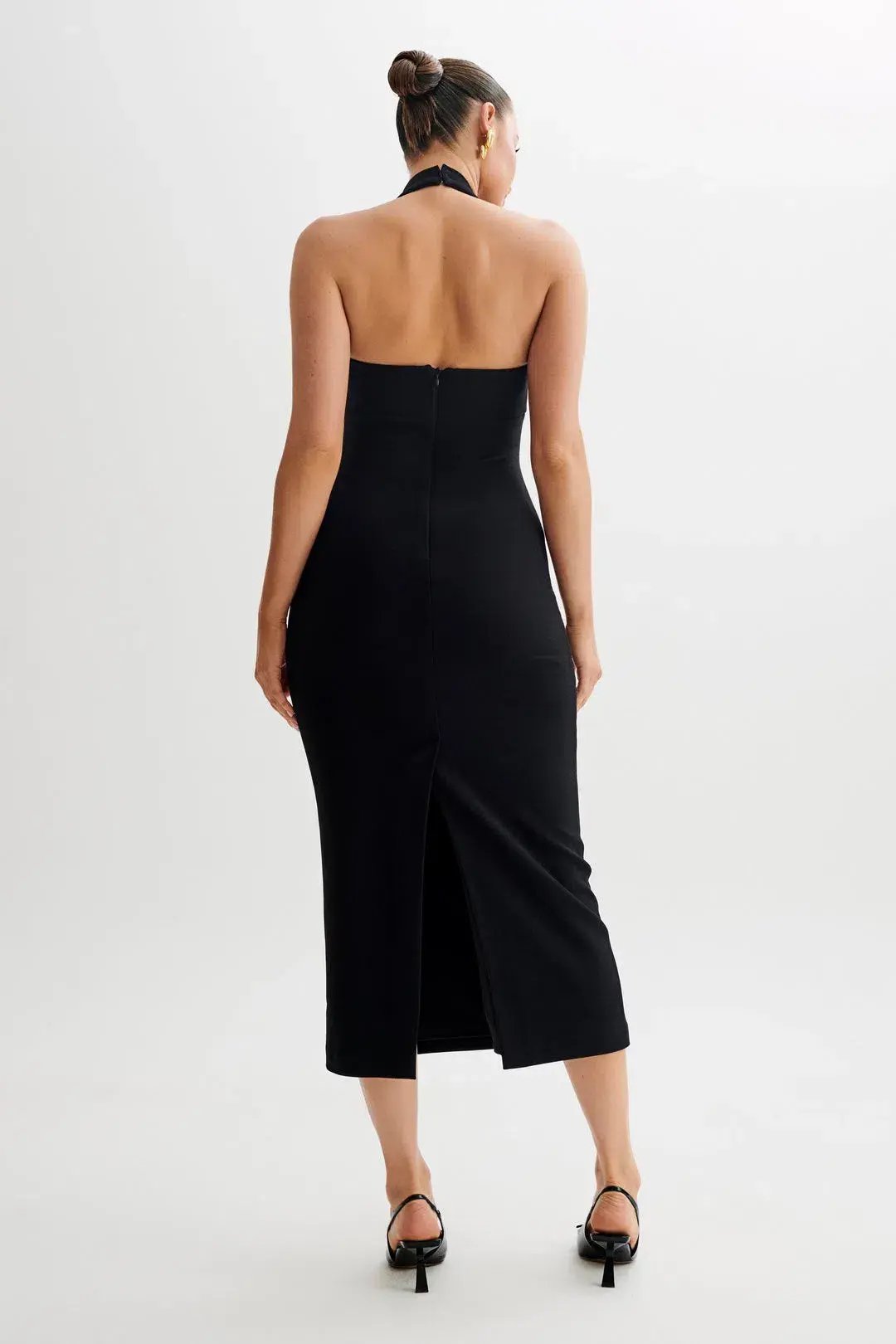 Meshki Amelita Suiting Halter Midi Dress Black Size 6 photo 4