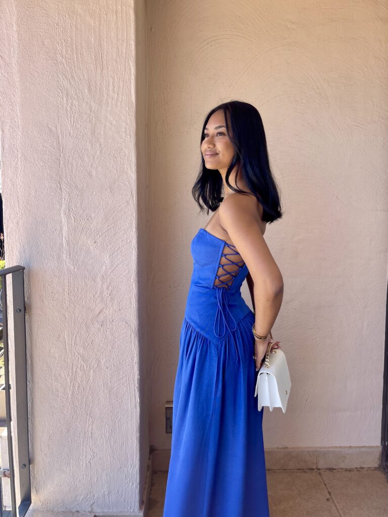 Shona Joy Vento Lace Up Strapless Maxi Dress photo 3