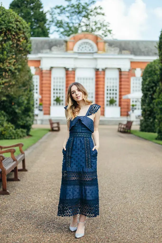 Self Portrait Bluebell Lace Insert Midi Dress Navy Size 10 photo 2