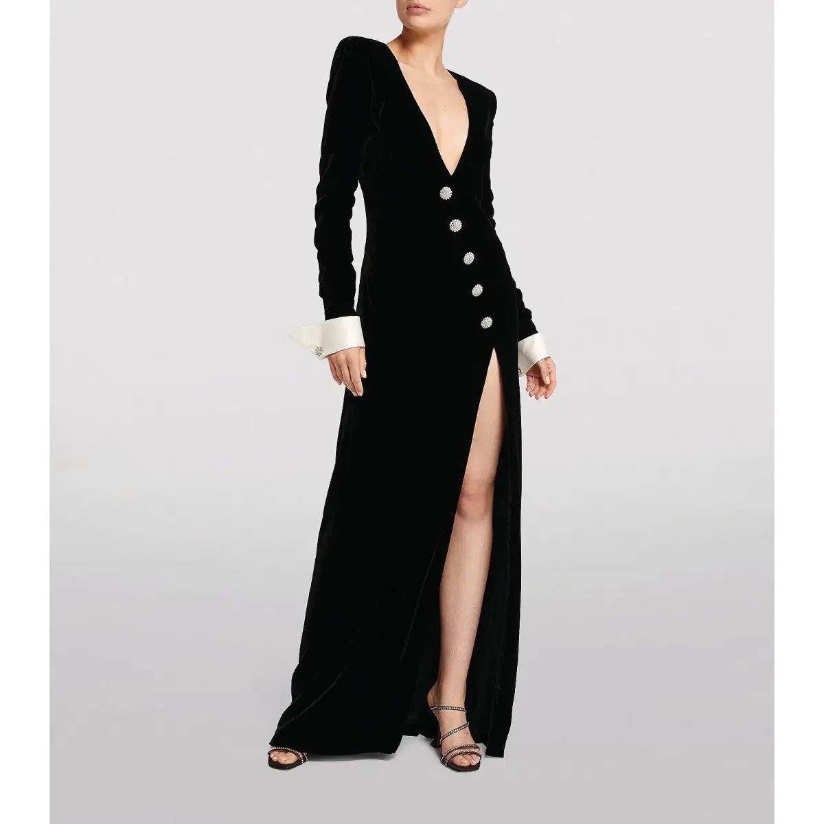 Alessandra Rich Velvet Embellished Evening Gown Black Size 38 IT / 6 AU photo 3