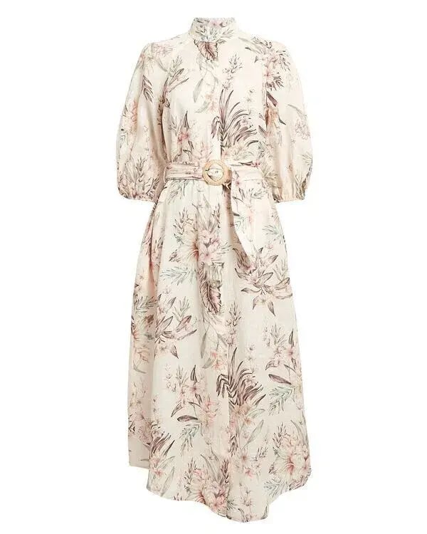 Zimmermann Wayfarer Puff Sleeve Linen Day Tea Shirt Dress Cream Floral Size 2 / AU 12 photo 7