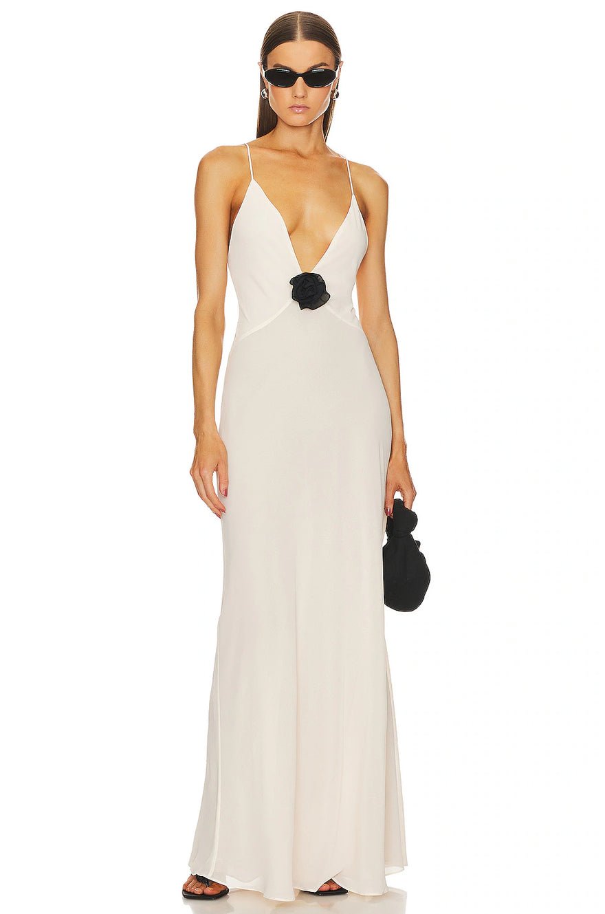 Helsa Studio Sheer Deep V Long Slip Dress - Cream photo 4
