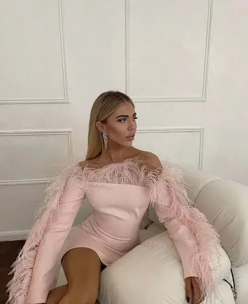 Bianca and Bridgett Katherine Feather Dress Blush Pink Size 12 photo 2