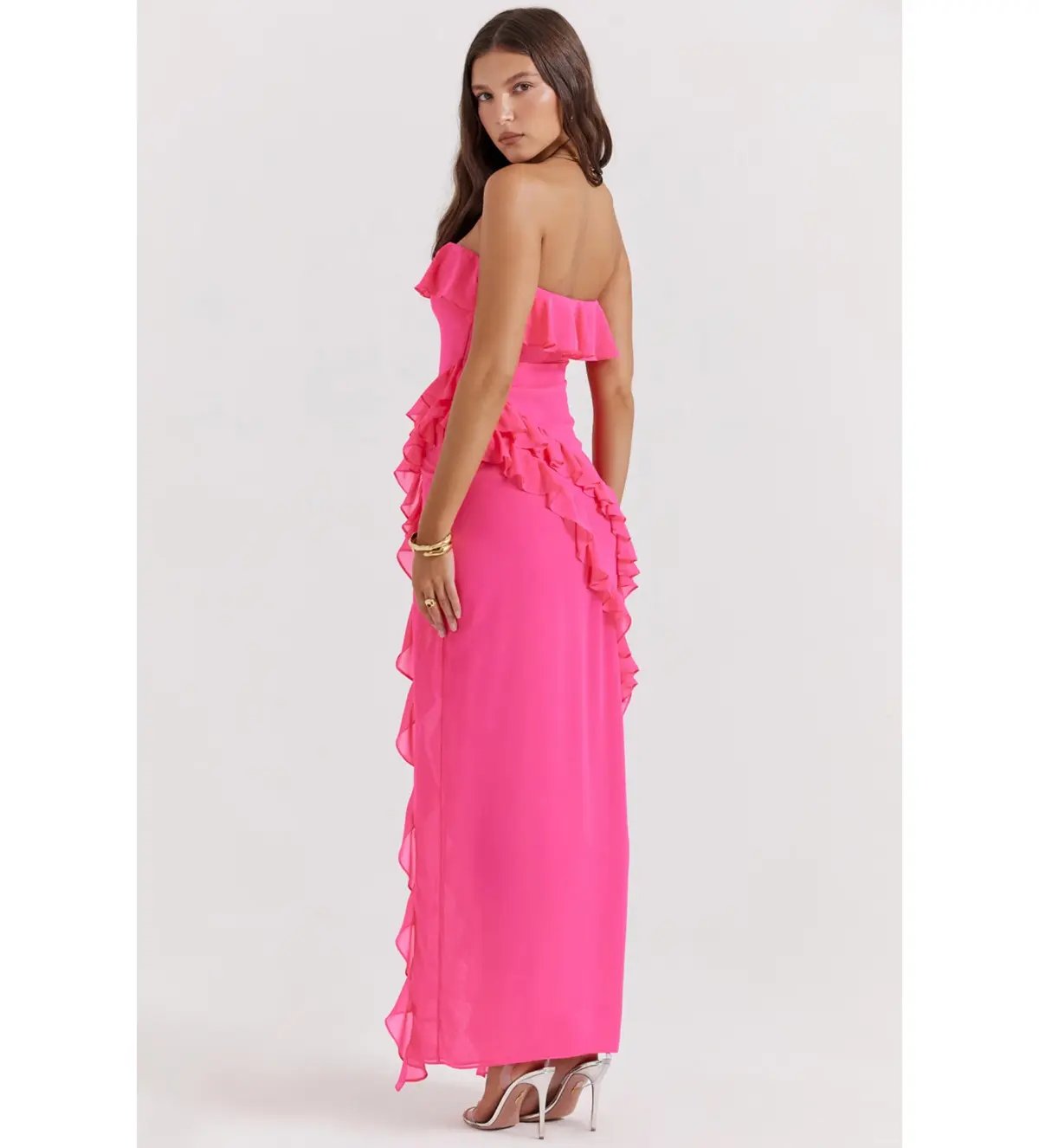 House of CB Sarina Ruffle Maxi Dress Fuchsia Size XS / AU 6 photo 3