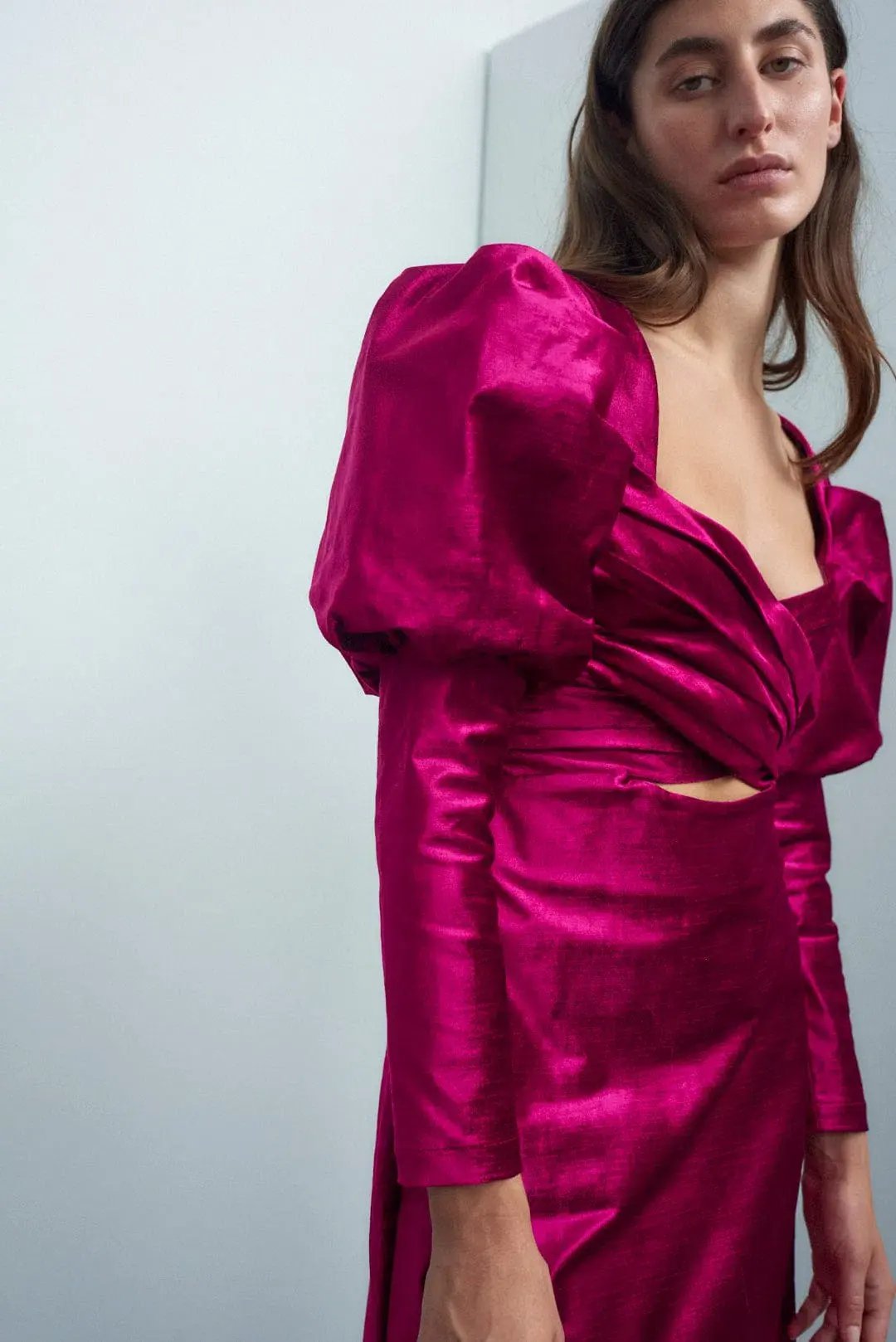 Alamais Rosario Puff Sleeve Midi Dress Fushia Size 10 photo 2