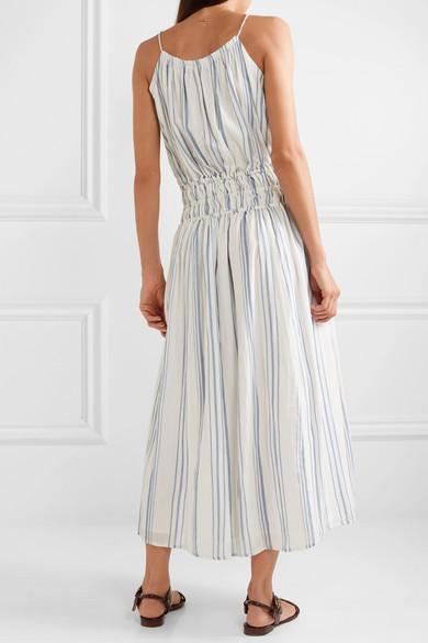 Frame Shirred Striped Cotton Voile Midi Dress Print Size 6 photo 3