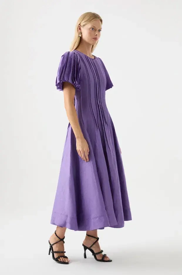 AJE Nova Pleated Midi Dress Deep Violet Size 8 photo 2