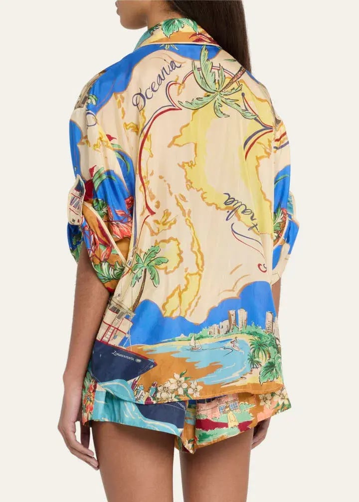 Zimmermann Alight Short Sleeve Shirt and Draw Waist Shorts Set Nautical Map Size 0/Au 8 photo 2