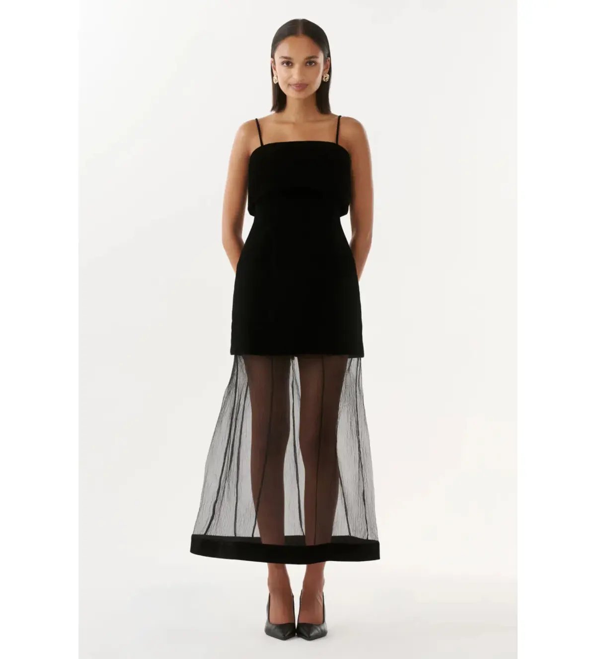 Justin Tong Phoebe Organza Maxi Dress Black Size 8 photo 2