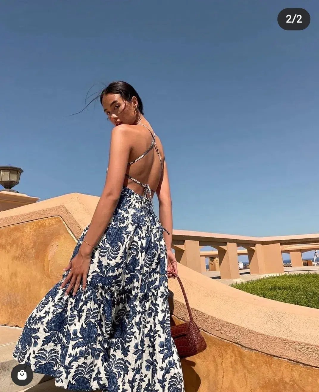 Shona Joy Diana Shirred Backless Midi Dress Print Size 6 photo 3