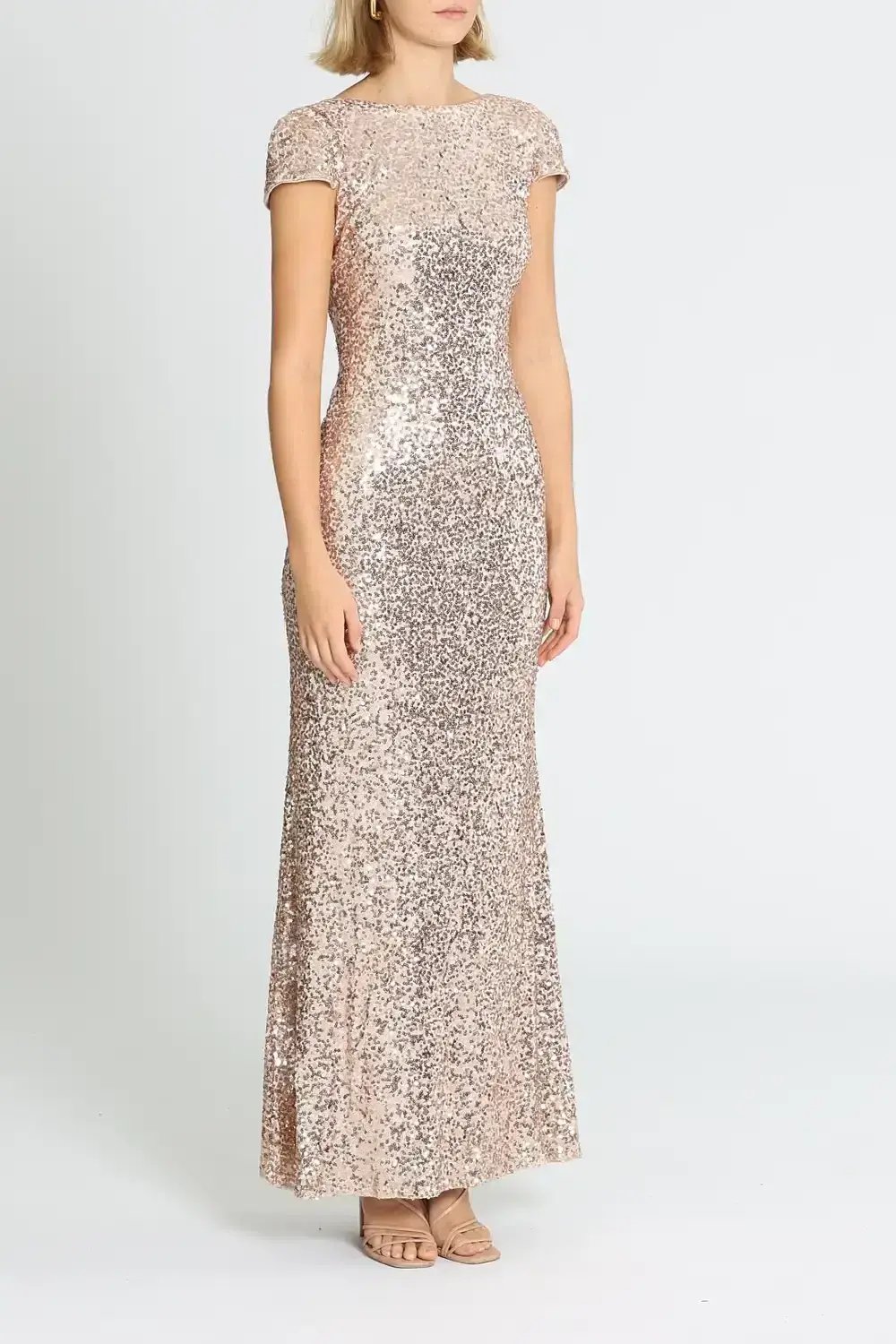 Badgley Mischka Sequin Cowl Back Gown Blush Size 10 photo 2