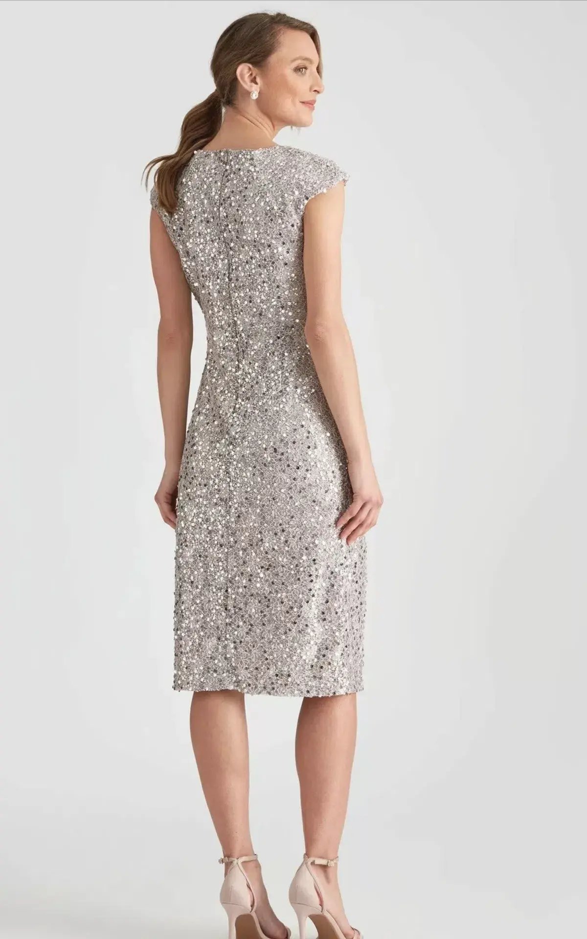 Liz Jordan After Dark Sequin Tuck Dress Silver Size 18 photo 2