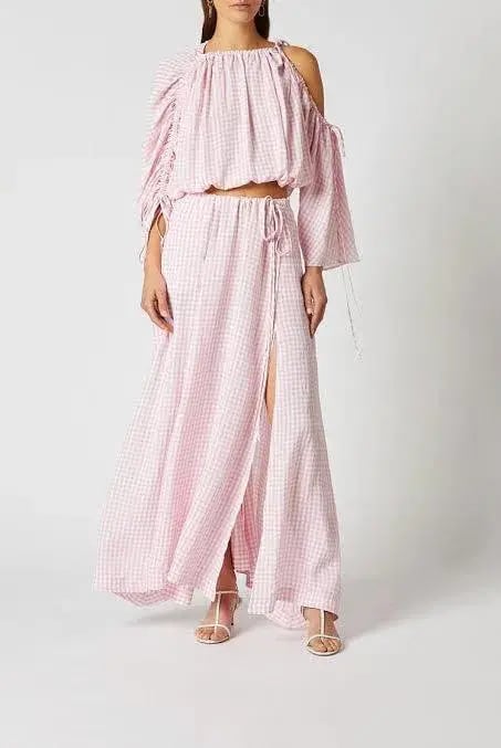 Scanlan Theodore Gingham Drawcord Top and Skirt Set Pink Size AU 8 photo 2