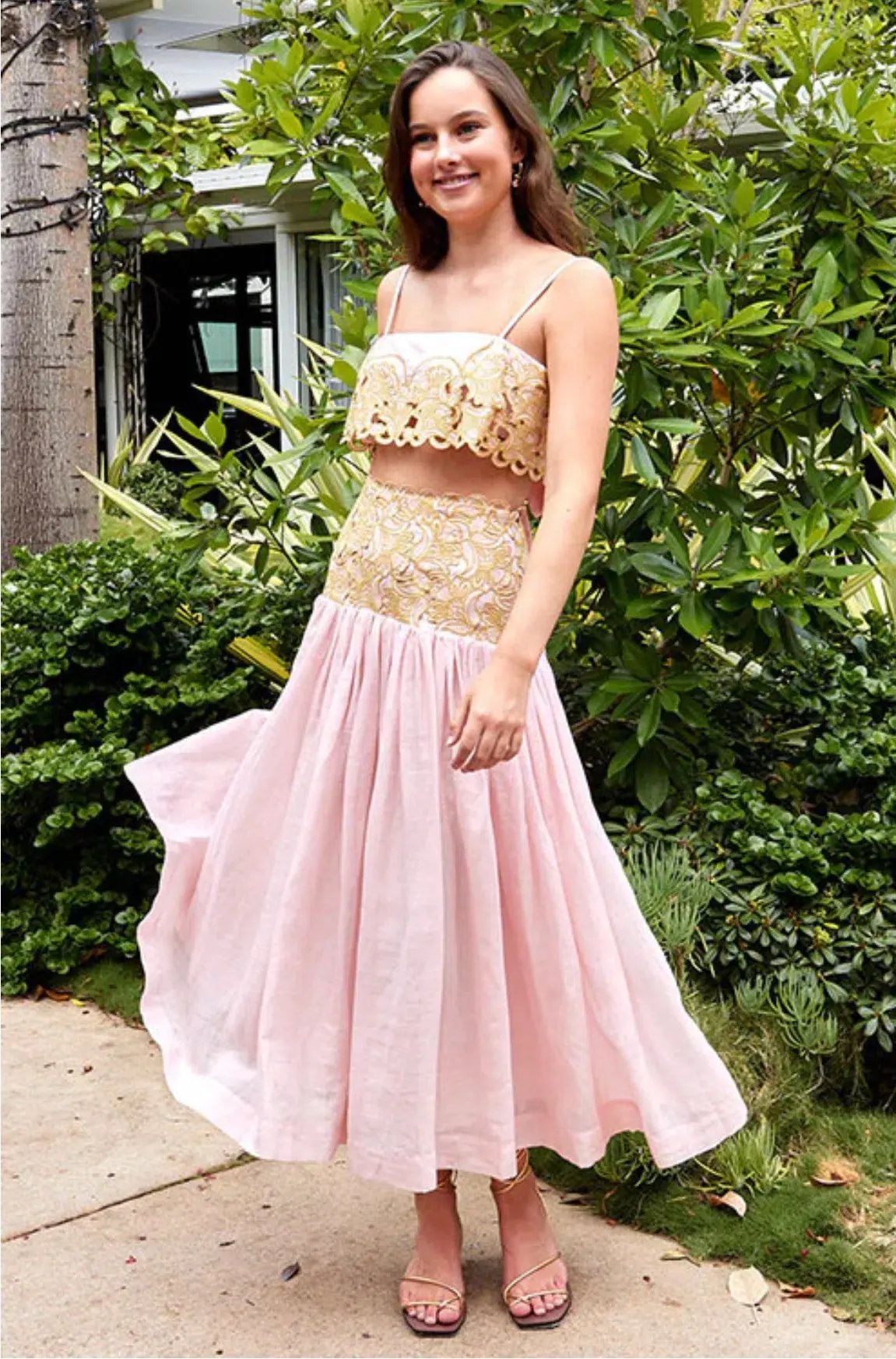 Alemais Anthea Tie Back Crop And Broderie Skirt Set Pink Size AU 14 photo 7