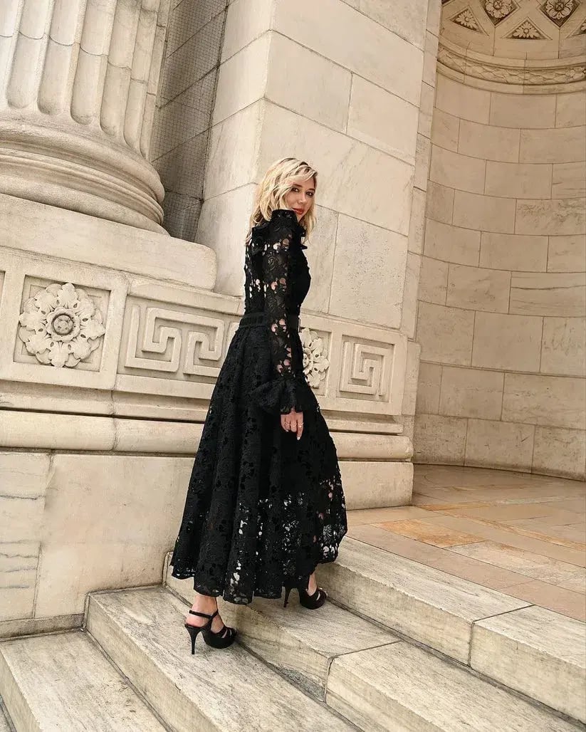 Leo Lin Aliyah Lace Butterfly Sleeve Midi Dress Black Size 8 photo 2