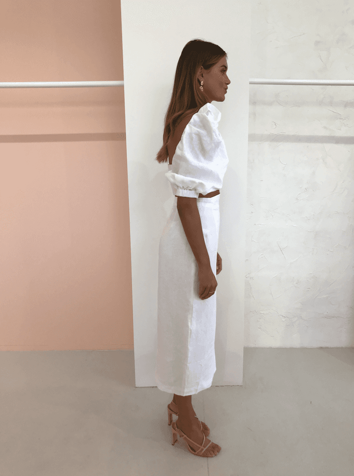 JOSLIN STUDIO HARLOW LINEN WRAP SKIRT & TOP IN OPTICAL WHITE SIZE photo 3