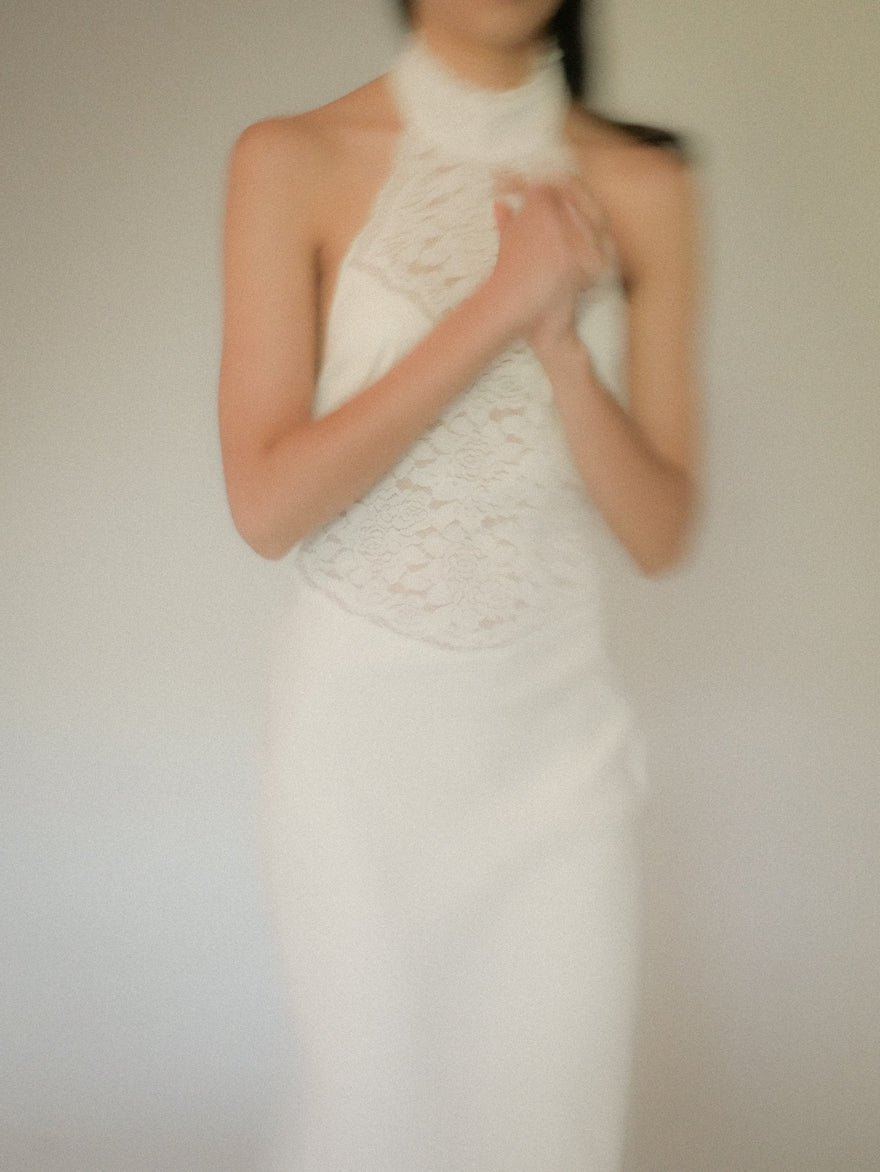 Third Form Serenade Lace Halter Maxi - Gardenia photo 4